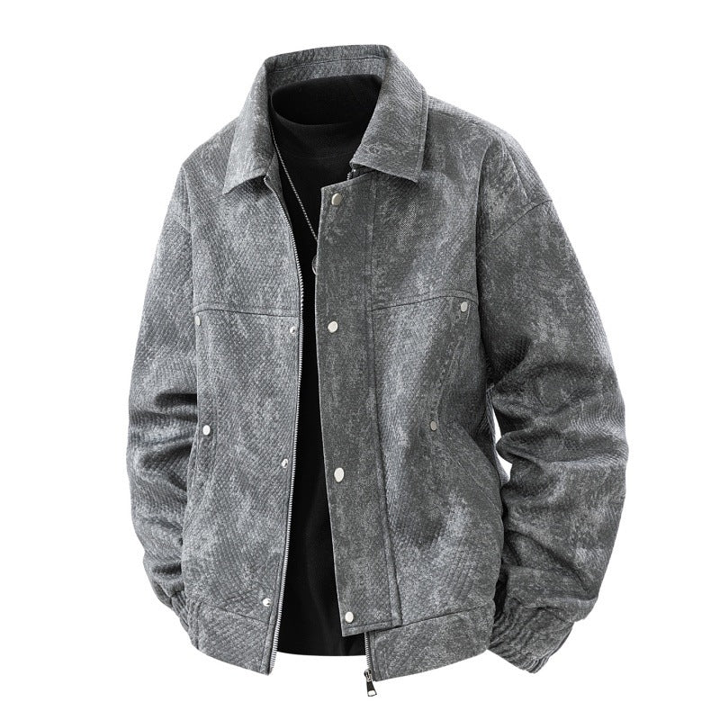 Herren texturierte Canvas-Workerjacke mit Reißverschluss-Front, verdeckter Druckknopfblende und elastischen Bündchen Drune