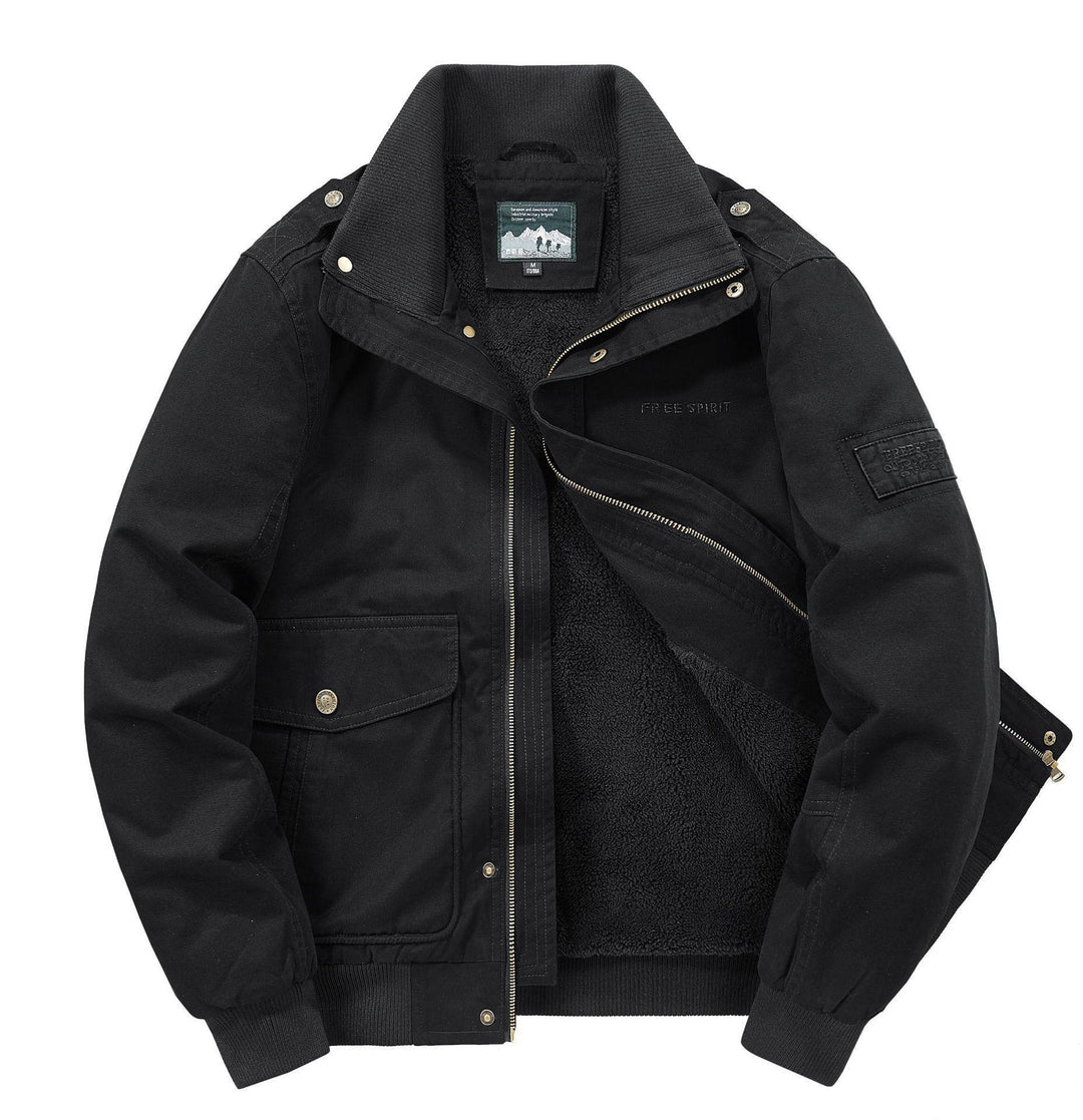 Herren Thermo-Canvasblouson mit durchgehendem Teddyfutter, Rippkragen und Utility‑Pattentaschen Drune