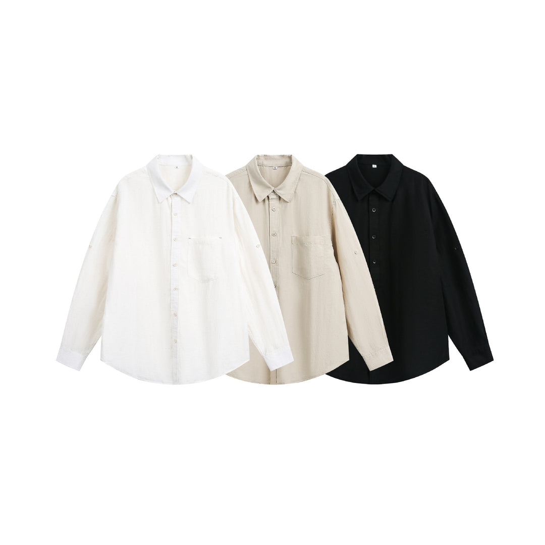Unisex Oversize‑Hemdjacke aus leichter Leinenmischung mit Kentkragen und aufgesetzter Brusttasche Drune