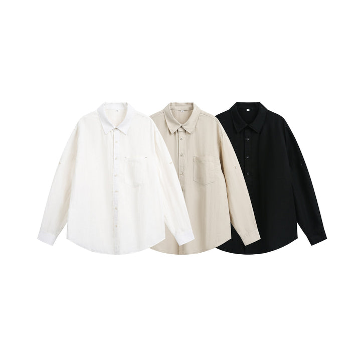 Unisex Oversize‑Hemdjacke aus leichter Leinenmischung mit Kentkragen und aufgesetzter Brusttasche Drune