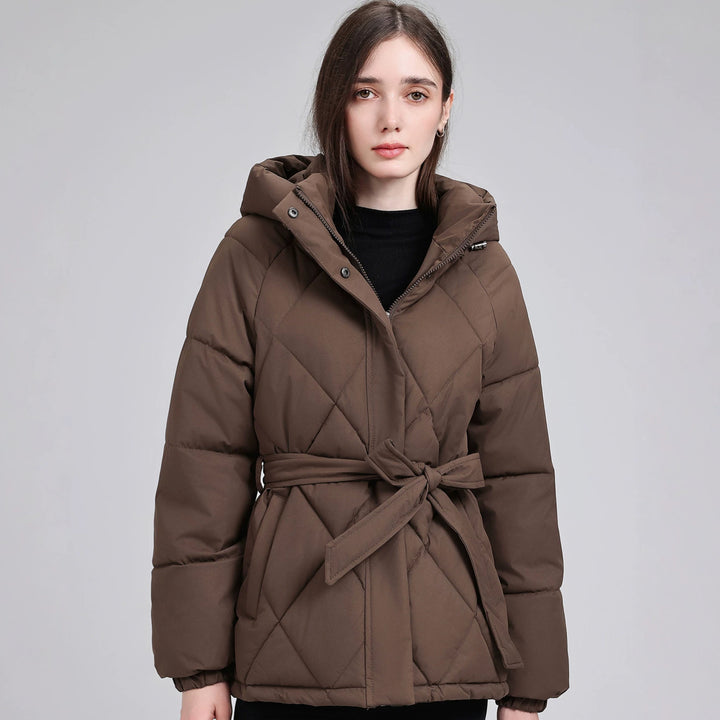 Damen Taillierter Steppparka mit Kapuze und Bindegürtel Drune
