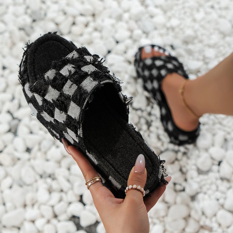 Damen lässige Schlappen aus Denim mit fransigen Details Drune
