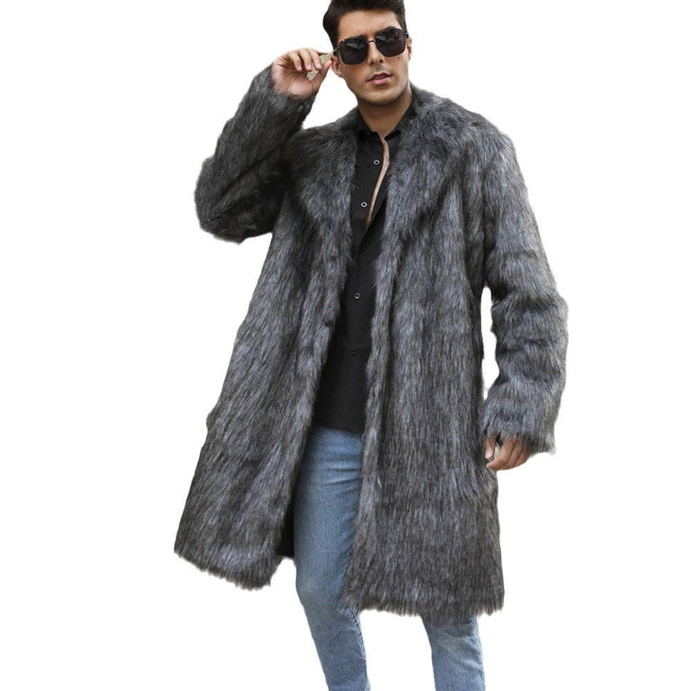 Herren Eleganter Kunstpelz-Mantel mit breitem Kragen und Relaxed Fit Drune