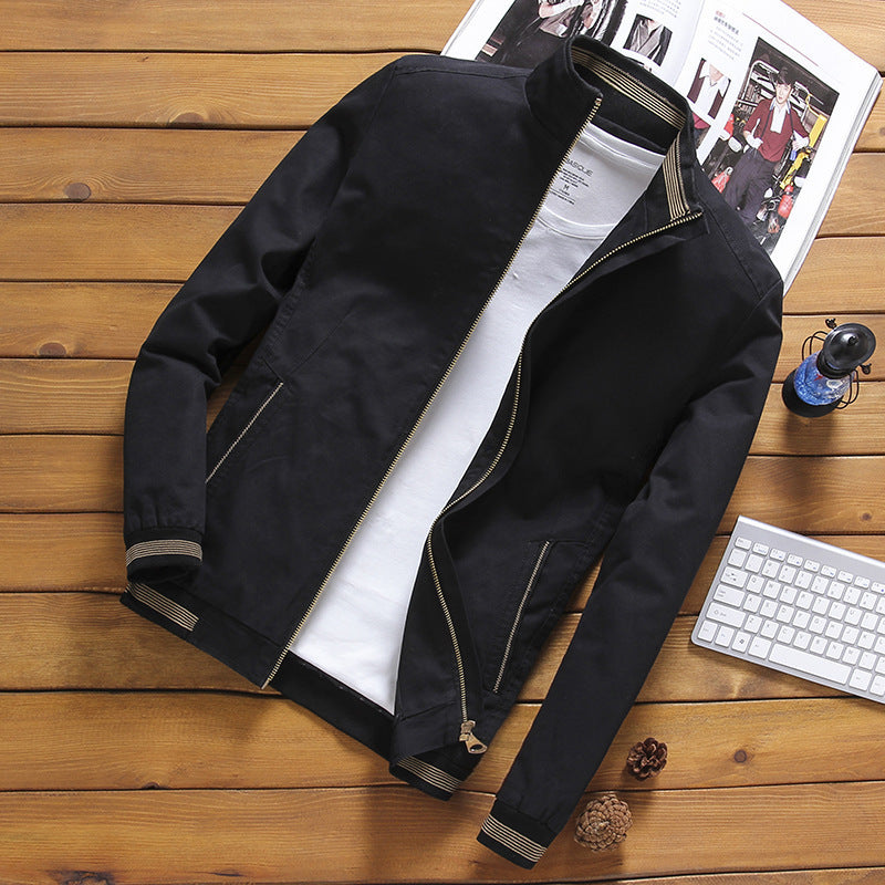Herren nan sportive Übergangsjacke im Harrington-Stil mit gestreiften Bündchen und Zweiwege-Reißverschluss Drune