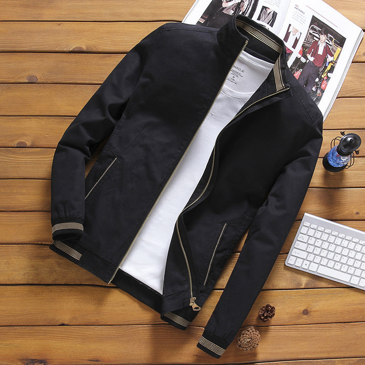 Herren nan sportive Übergangsjacke im Harrington-Stil mit gestreiften Bündchen und Zweiwege-Reißverschluss Drune