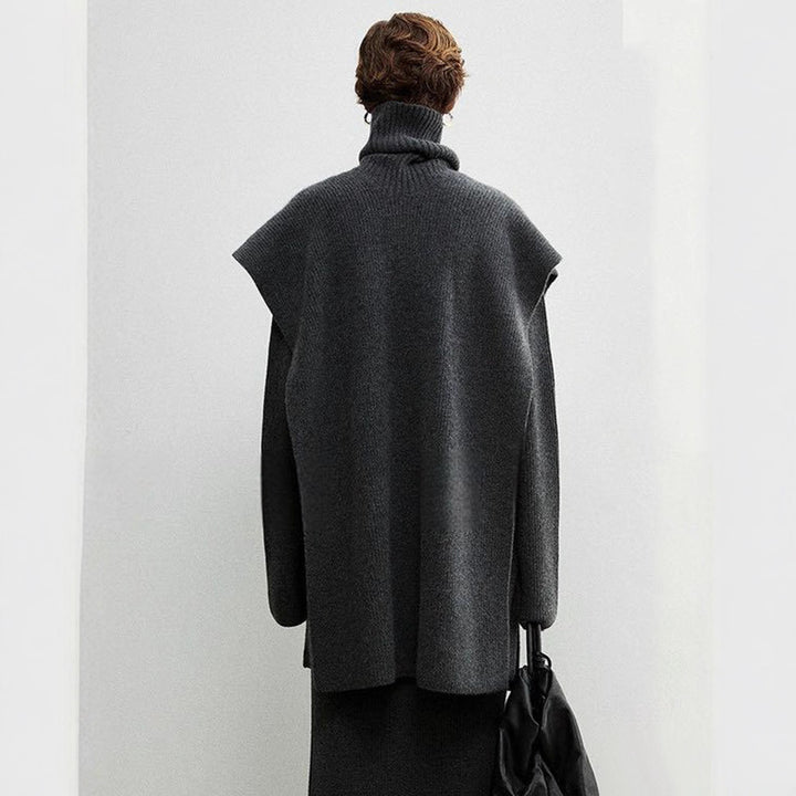 Damen eleganter und moderner Poncho mit extragroßen Kragen Drune