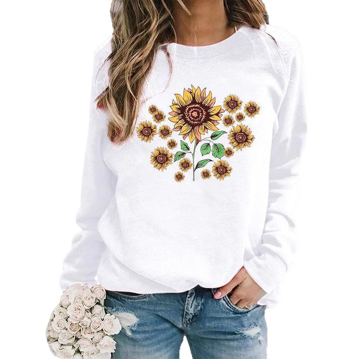 Damen Sweatshirt mit floralem Sonnenblumenmotiv und bequemer Passform Drune