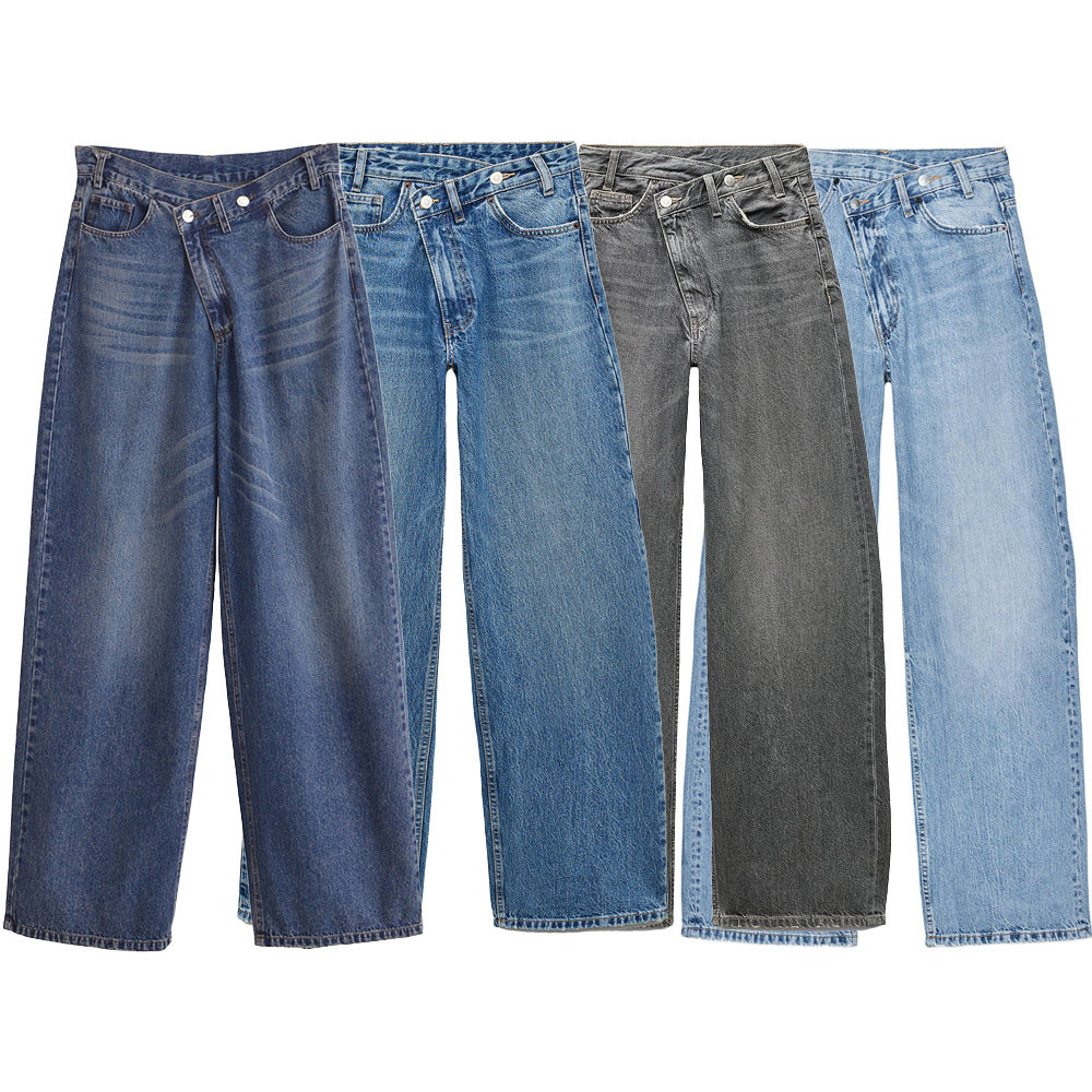 Damen Hochtaillierte weite Denim-Jeans mit asymmetrischem Bund und Culotte-Schnitt Drune
