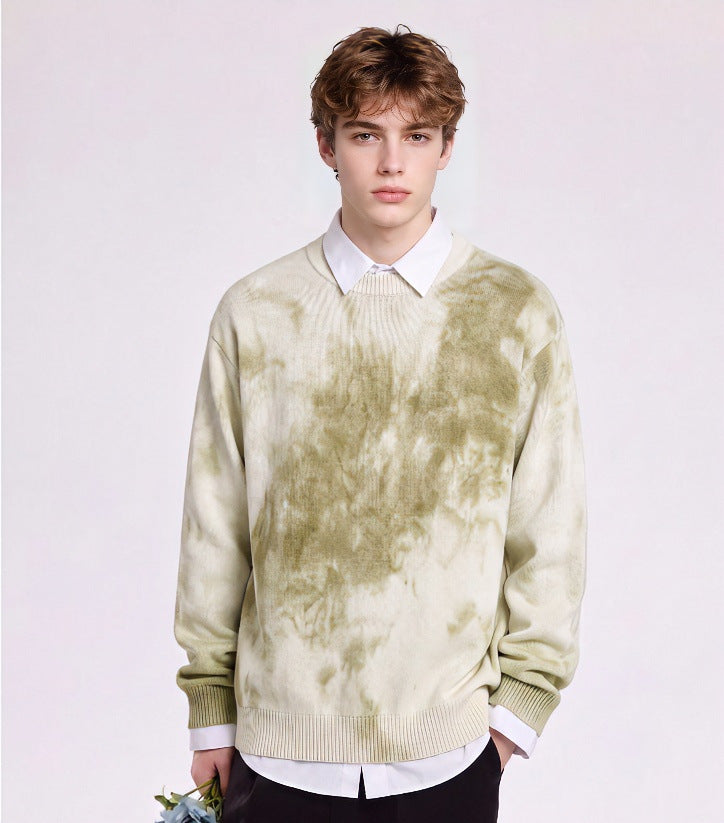 Herren Oversize-Strickpullover mit Batikoptik, Rundhalsausschnitt und Rippbündchen Drune