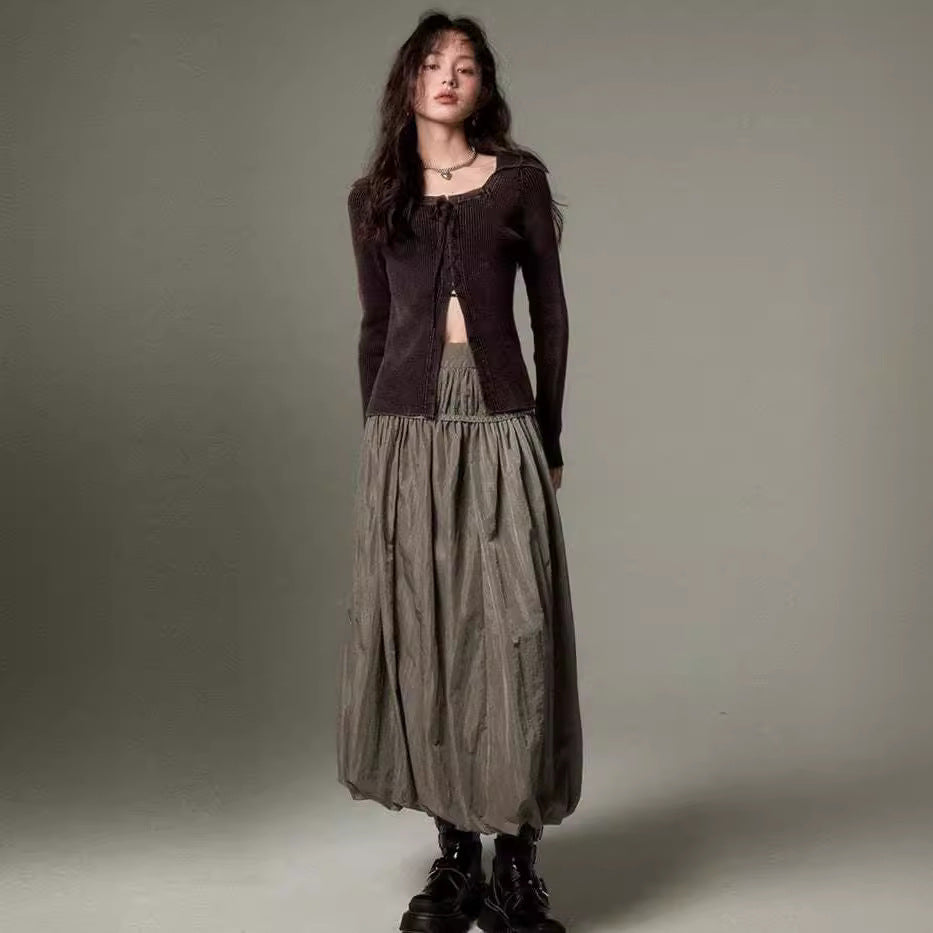 Damen midi Rock mit elastischem Bund und voluminösem Schnitt Drune