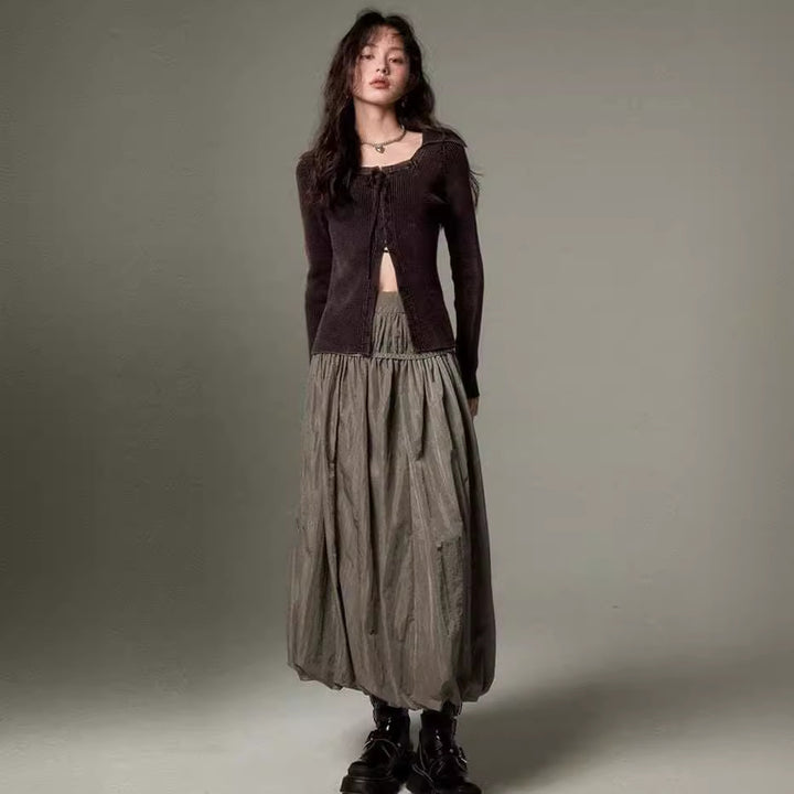 Damen midi Rock mit elastischem Bund und voluminösem Schnitt Drune