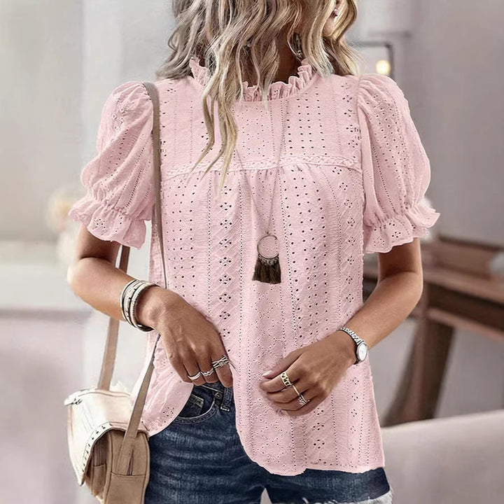Damen Bluse mit Rüschendetails und Lochmuster Drune