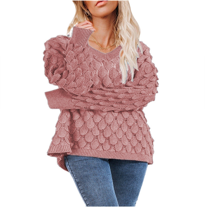 Damen Grobstrickpullover mit strukturiertem Wellenmuster und lässigem Schnitt Drune