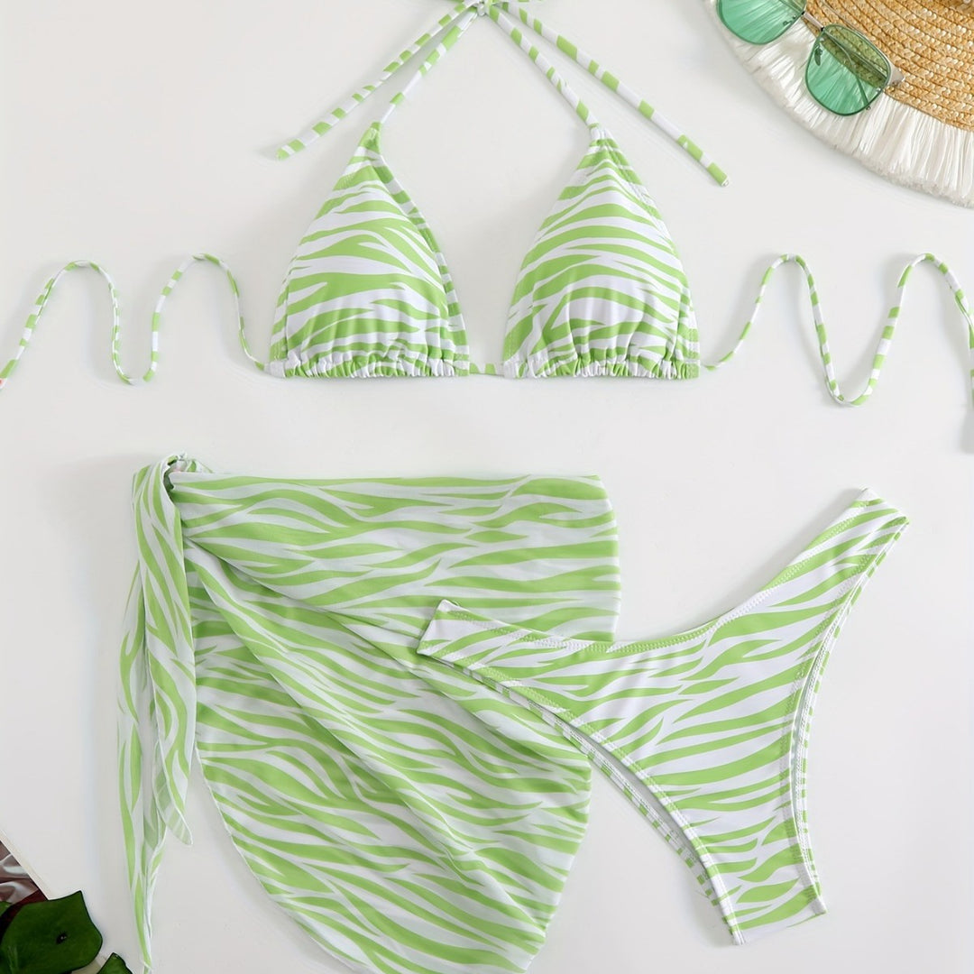 Damen Triangel-Bikini Set mit modischer Wickeltunika Drune
