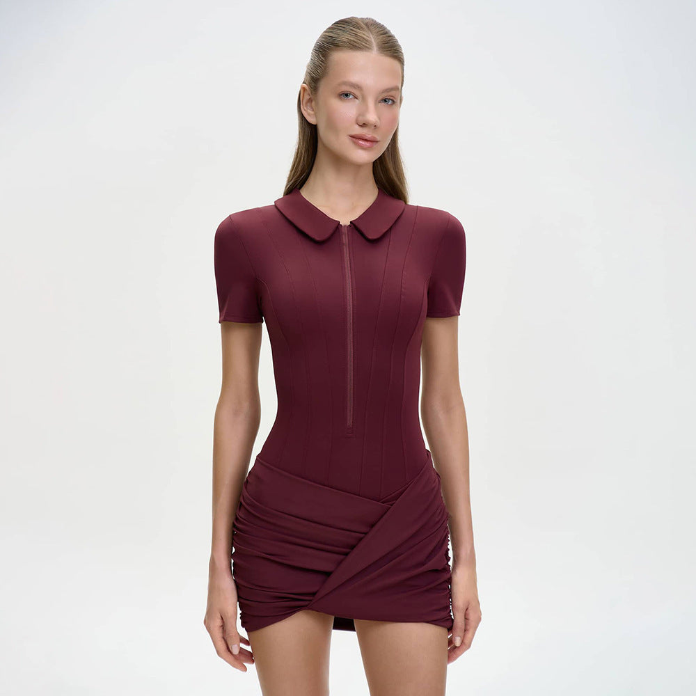 Damen Figurbetontes Polokleid mit Reißverschluss und Raffung Drune