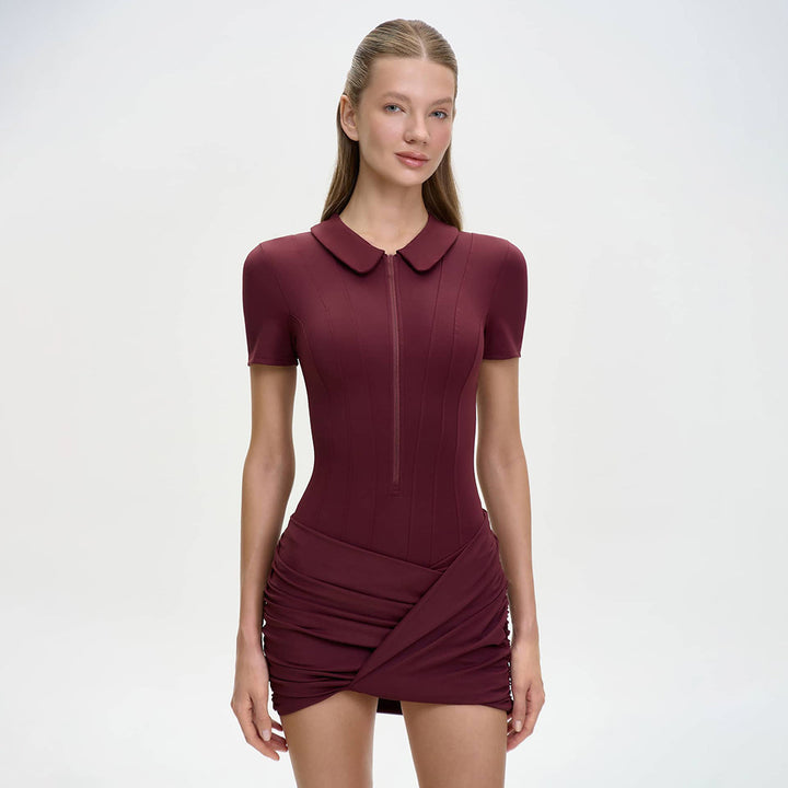 Damen Figurbetontes Polokleid mit Reißverschluss und Raffung Drune