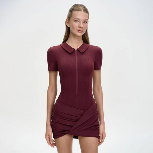 Damen Figurbetontes Polokleid mit Reißverschluss und Raffung Drune