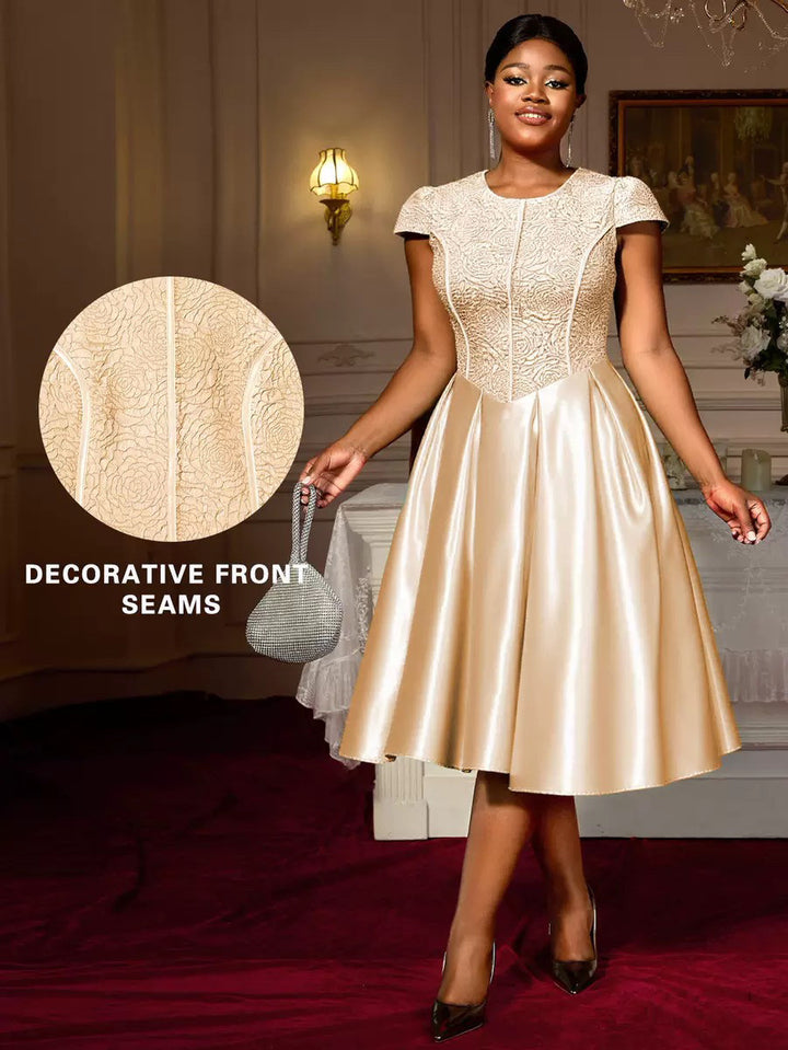 Damen A-Linien Kleid mit elegantem Spitzenoberteil und schimmerndem Rock Drune