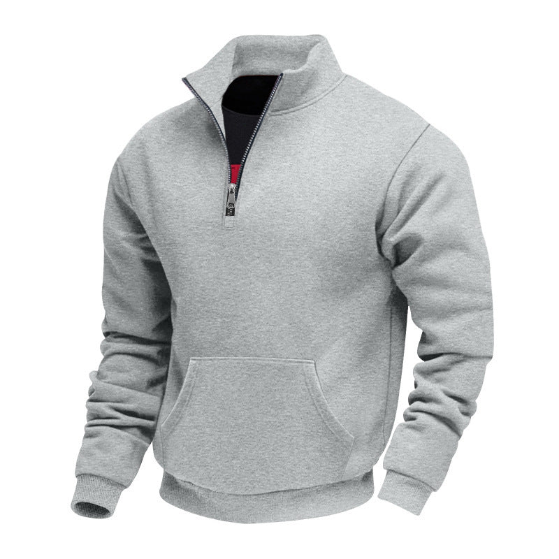 Herren Halbzip-Sweatshirt mit Stehkragen, Kängurutasche und Rippbündchen Drune