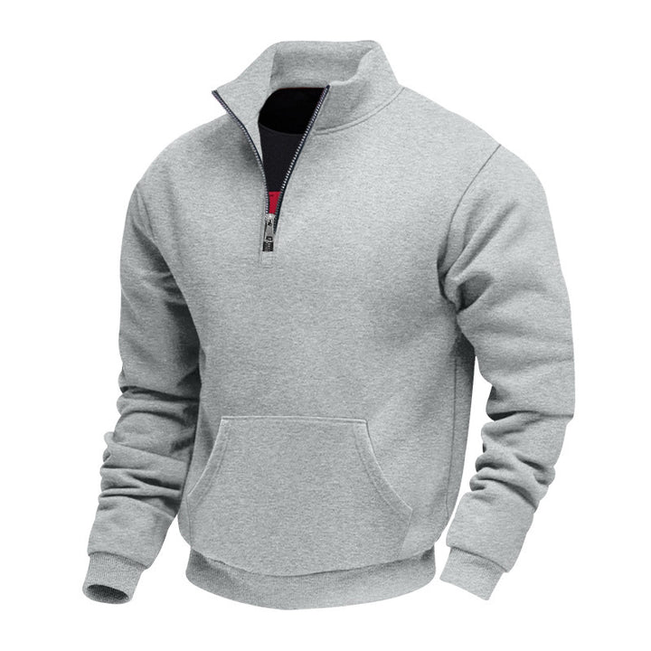 Herren Halbzip-Sweatshirt mit Stehkragen, Kängurutasche und Rippbündchen Drune