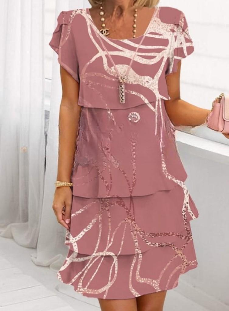 Damen Fließendes Maxi-Kleid mit eleganten Volant-Details und kreativem Grafikmuster Drune