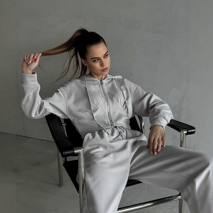 Damen lässiges Sweat- und Jogginghose-Set mit hohem Kragen und weitem Schnitt Drune