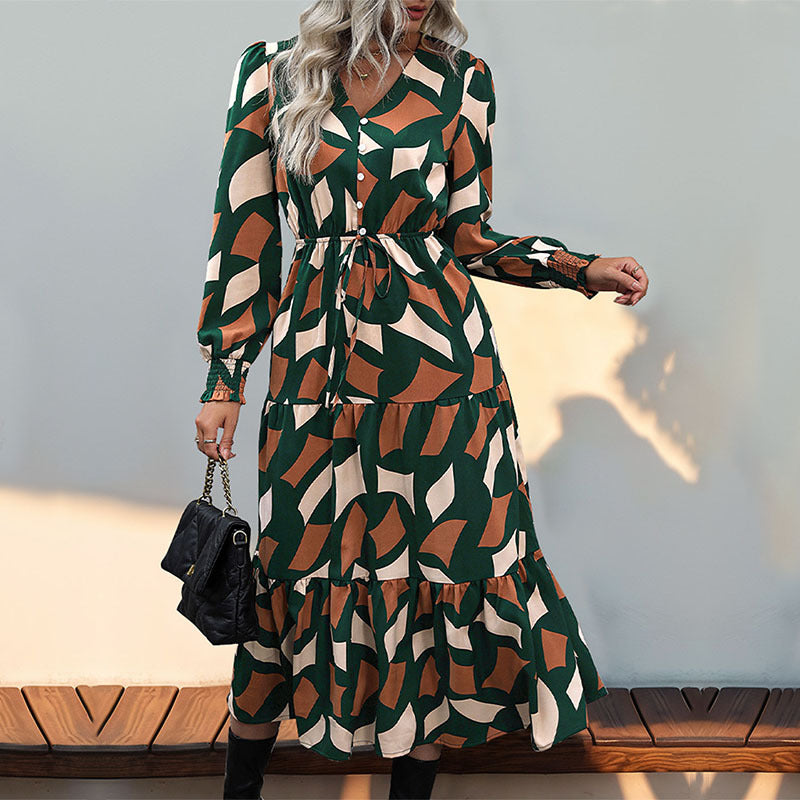 Damen Maxikleid mit taillierbarem Oberteil und frischem Mustermix Drune