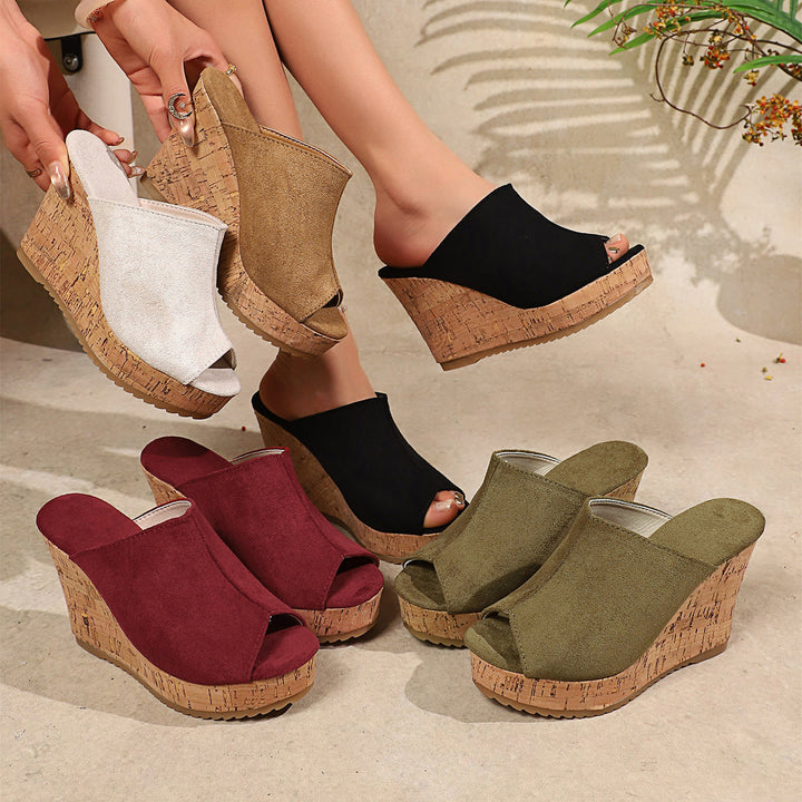 Damen Wedge-Pantoletten mit elegantem Korkdetail Drune