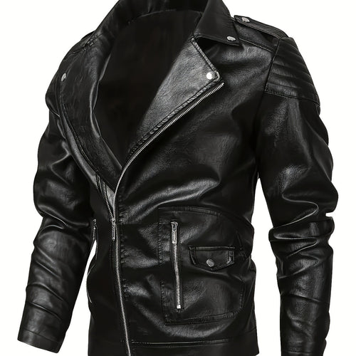 Herren Asymmetrische Bikerjacke aus Kunstleder mit gesteppten Schulterpaddings und Utility‑Taschen Drune