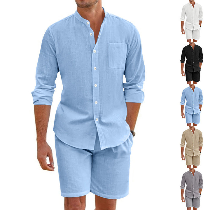 Herren Lässiges Hemd und Shorts Set mit atmungsaktiver Leinenstruktur Drune