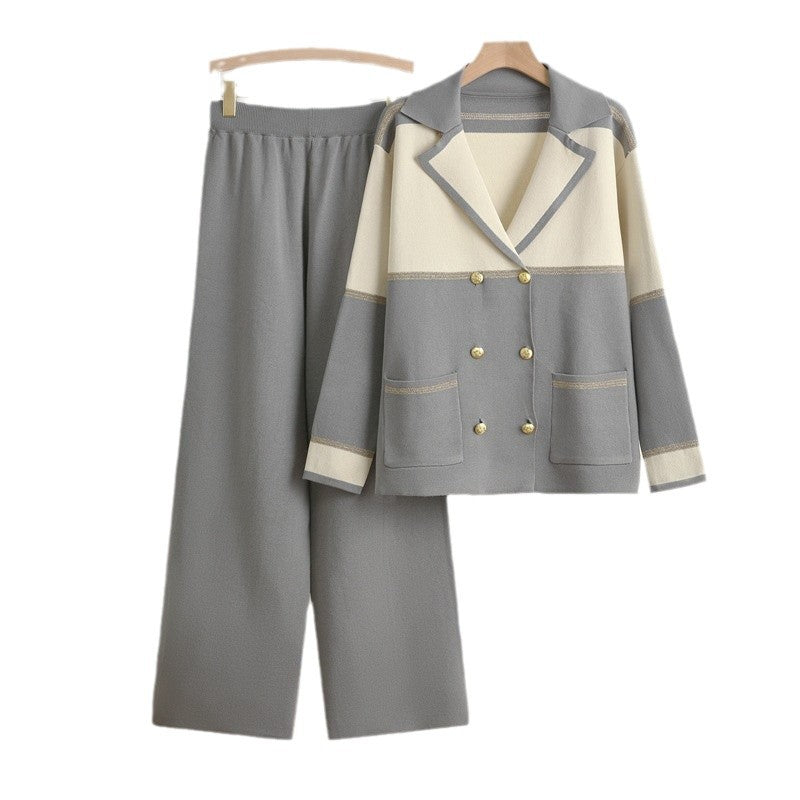 Damen elegantes und komfortables Freizeitanzug-Set mit doppelter Knopfleiste Drune