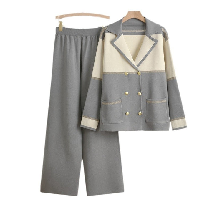 Damen elegantes und komfortables Freizeitanzug-Set mit doppelter Knopfleiste Drune