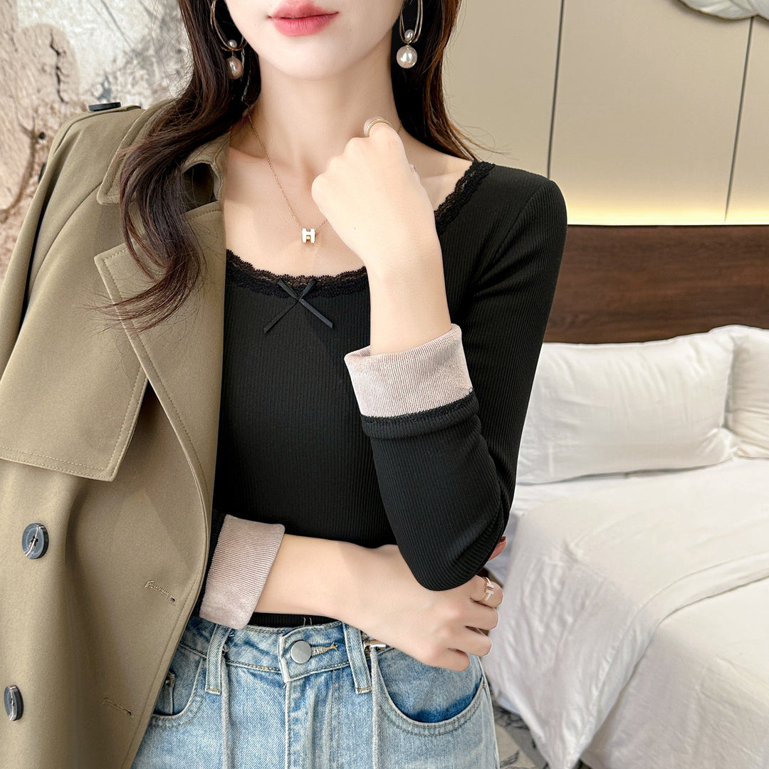 Damen Langarmshirt mit elegantem Spitzendetail Drune