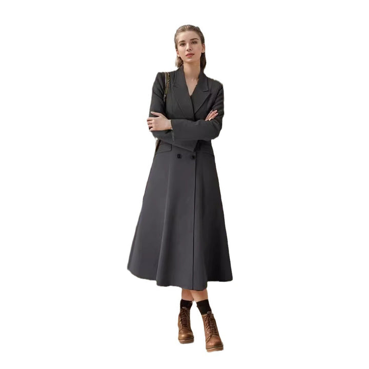Damen eleganter Maximantel mit doppelter Knopfreihe und weit schwingendem Rock Drune