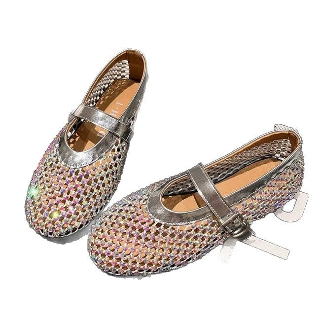 Damen Ballerinas mit elegantem Strassbesatz und verstellbarem Riemchen Drune