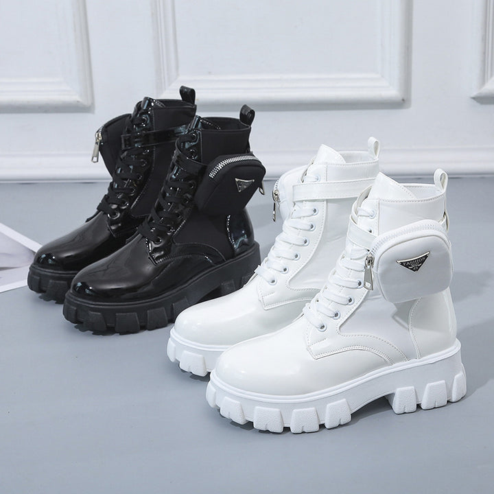 Damen nan Schnürhalbschaft-Boot im Utility-Style mit abnehmbarem Mini-Täschchen und Plateau-Profilsohle Drune