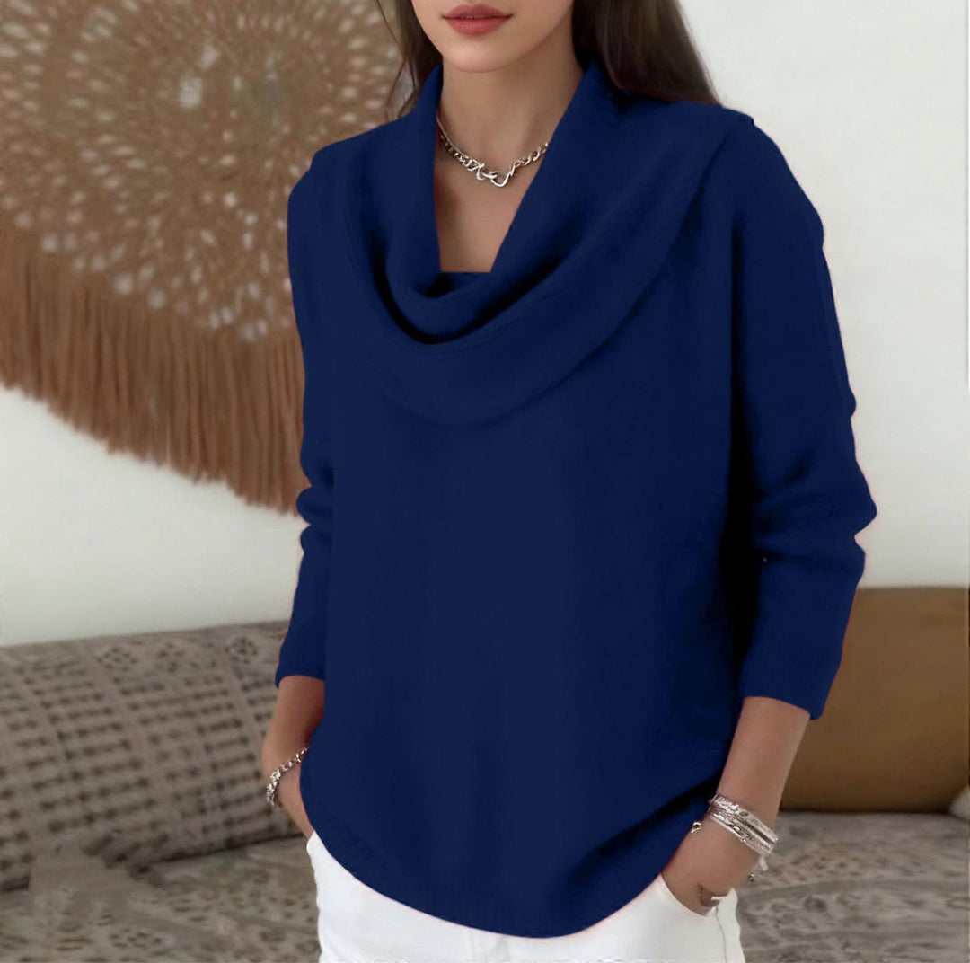 Damen Lässiger Schalkragen-Feinstrickpullover mit überschnittener Schulter und geripptem Saum Drune
