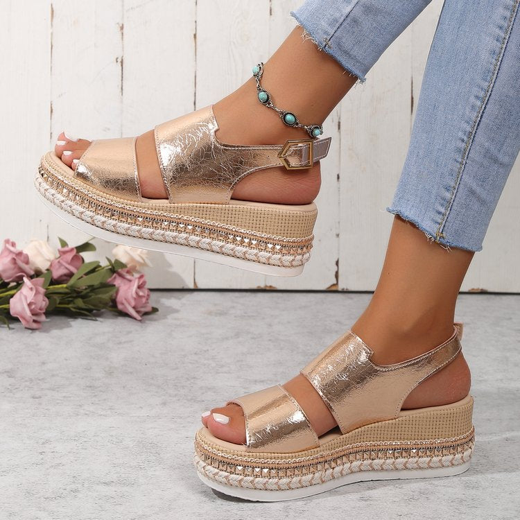 Damen Glitzernde Plateau-Sandalen Drune