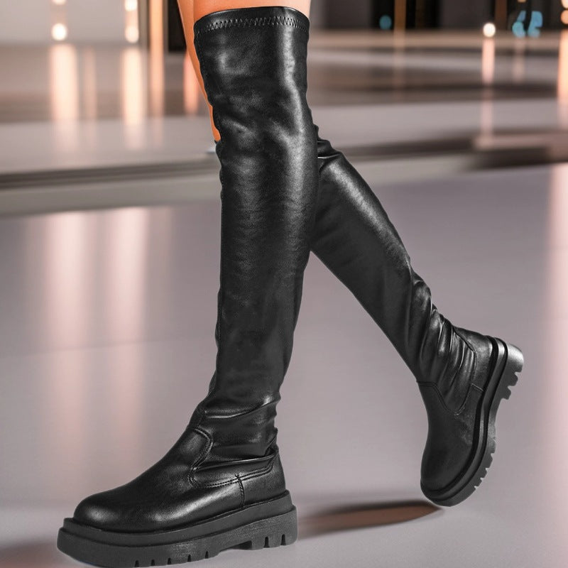 Damen Overknee‑Stiefel mit elastischem Schaft und dicker Profil‑Plateausohle Drune