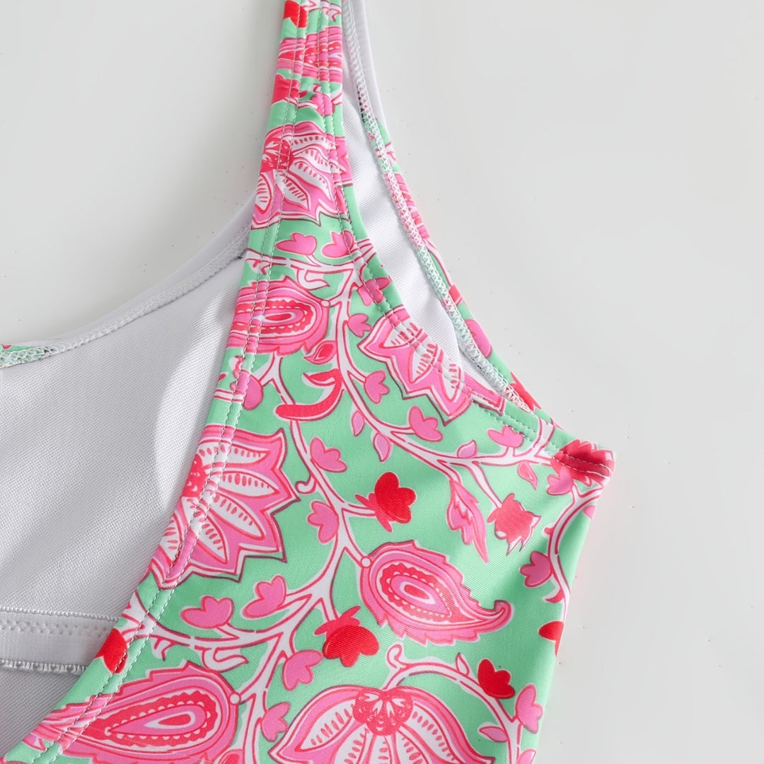 Damen Einteiliger Badeanzug mit floralem Design und modischen Trägern Drune