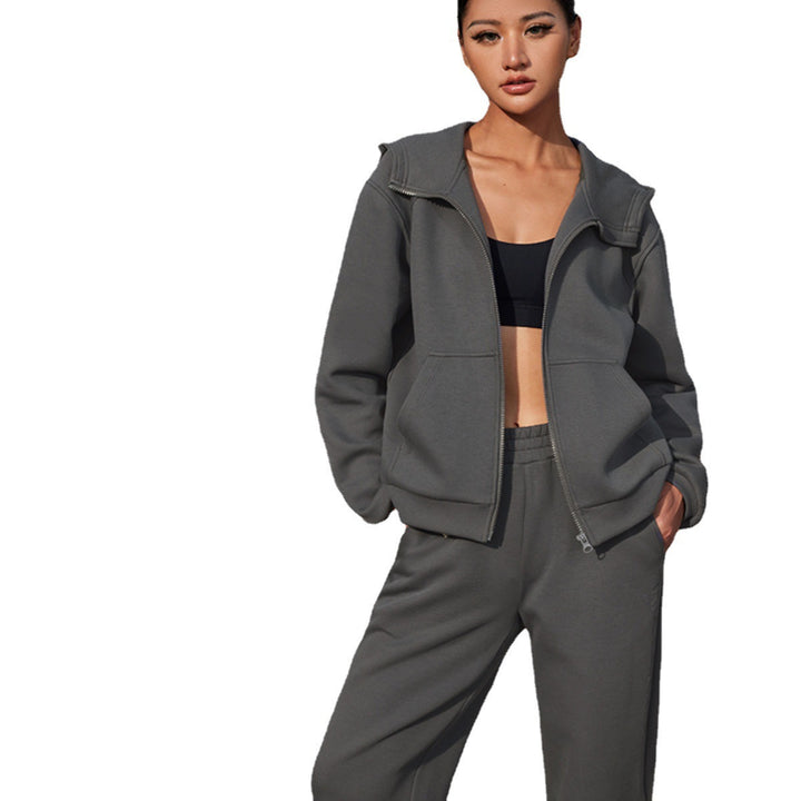 Damen nan athletisches Freizeit-Set mit Zip-Hoodie im Oversize-Schnitt und taillenhoher Komfort-Jogginghose Drune