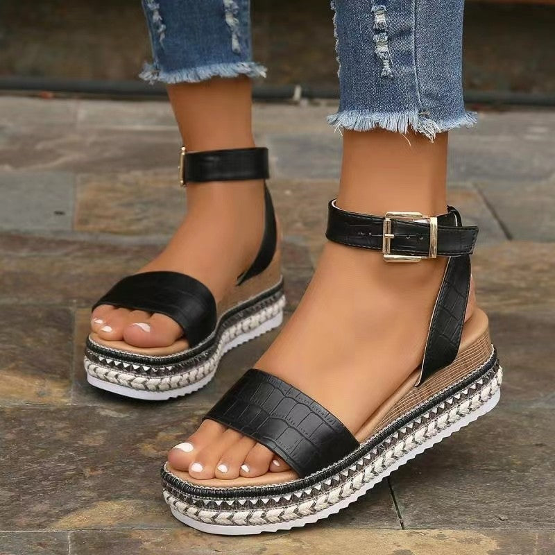 Damen Wedge-Sandaletten mit transparenten Riemen und modischem Korksohlen-Detail Drune