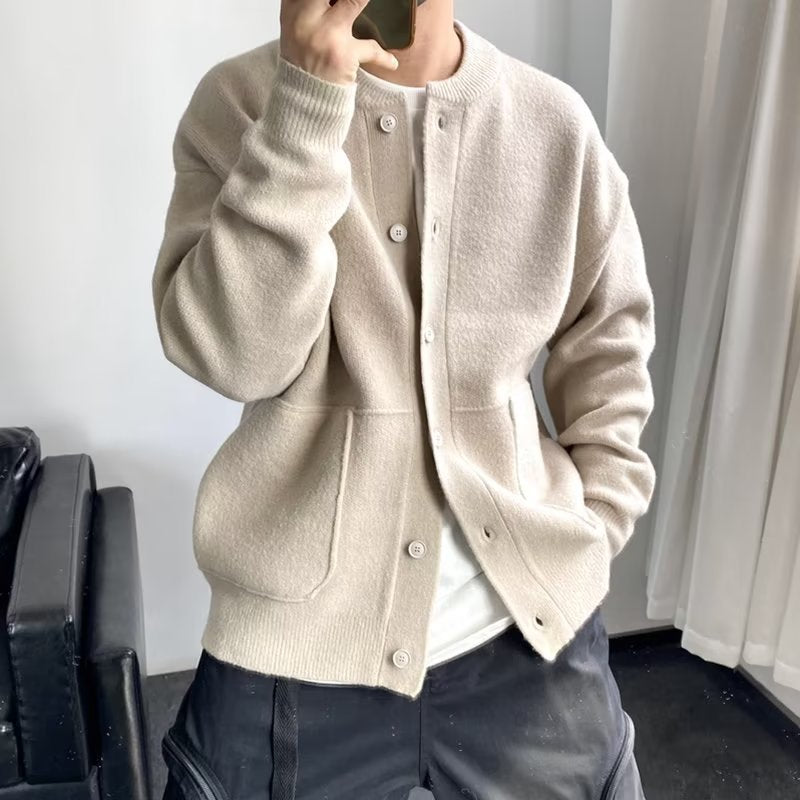 Herren Modische Strickjacke mit Knopfleiste und Taschen Drune