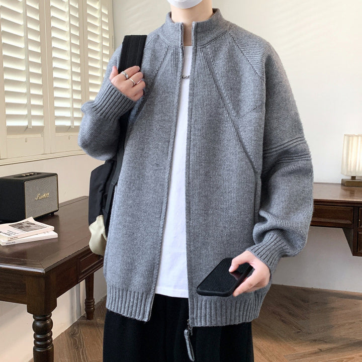 Herren Modische Strickjacke mit hohem Kragen Drune