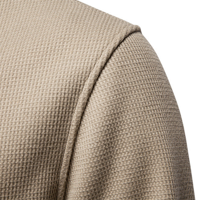 Herren nan Waffelstruktur-Henley-Pullover mit kurzem Druckknopfverschluss und Rippbündchen Drune