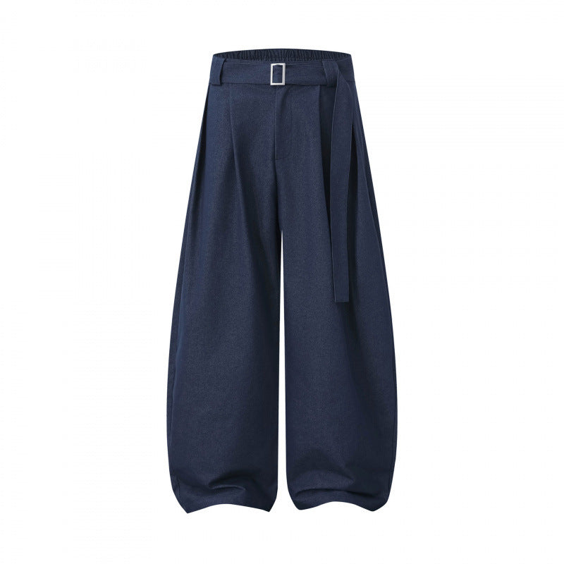 Damen Ballon-Hose mit weitem Bein, hohem Bund und Bindegürtel Drune