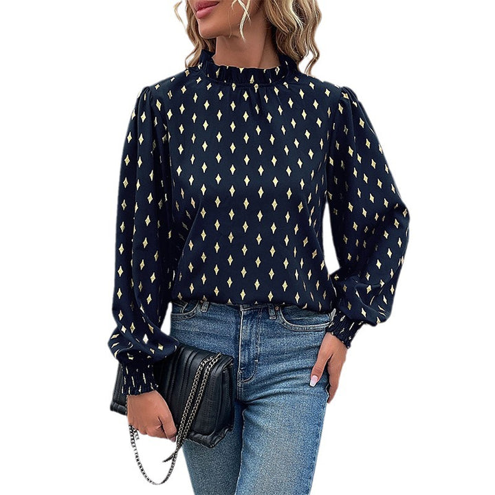 Damen Bluse mit elegantem Kragen und modischem Muster Drune