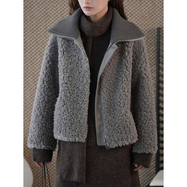 Damen Teddyjacke mit hohem Rippenkragen und halbhohem Reißverschluss Drune