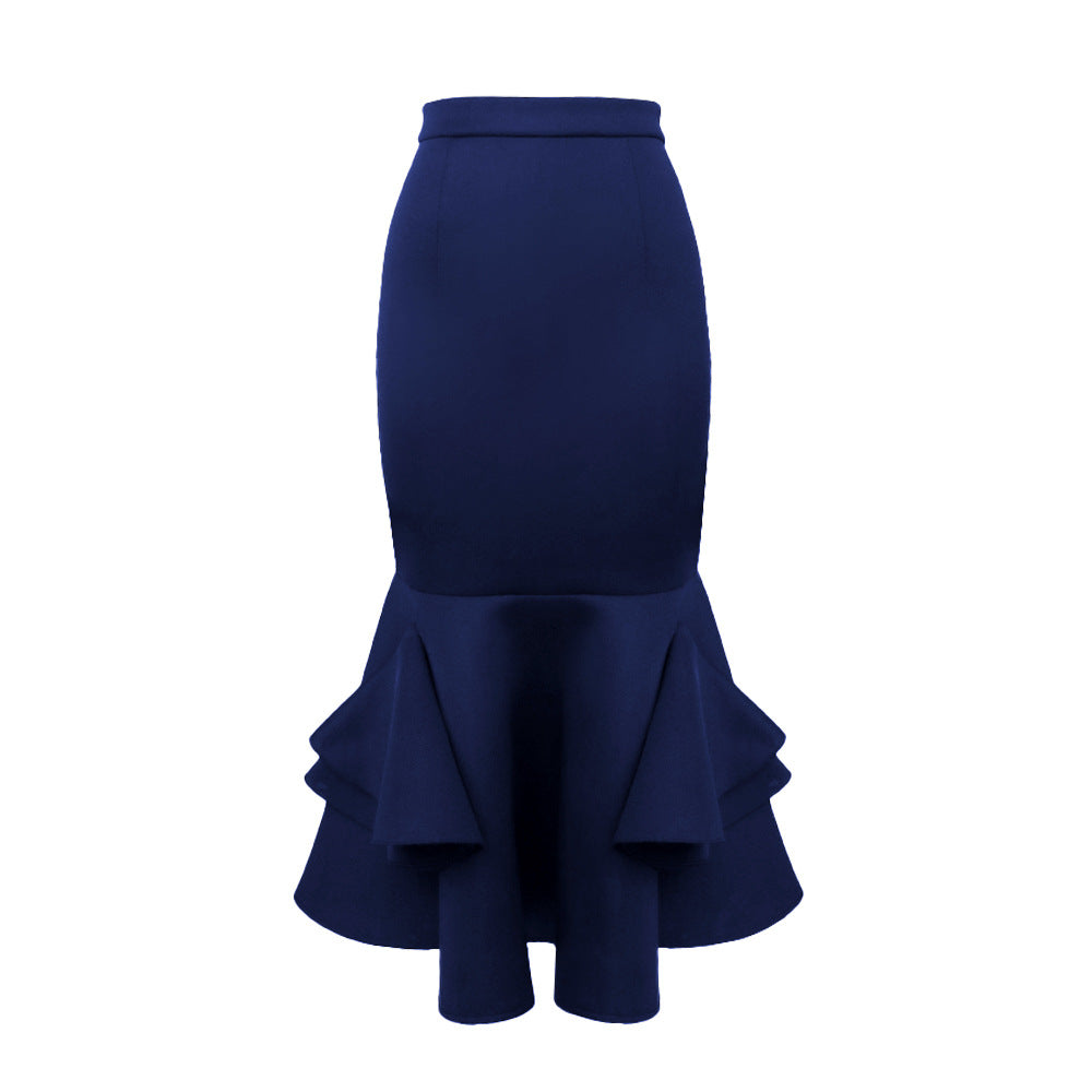 Damen eleganter figurbetonter Rock mit voluminösem Rüschenabschluss Drune