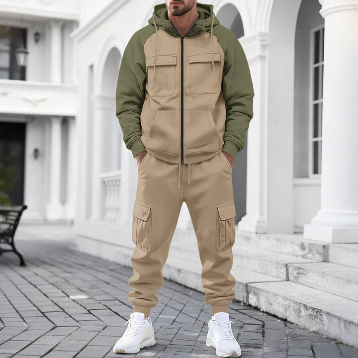 Herren Kapuzen-Sweatset mit Reißverschluss und funktionaler Cargohose Drune